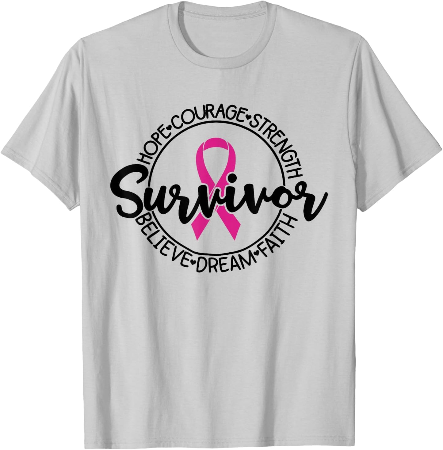 Cancer Awareness Survivor Pink Ribbon Breast Cancer Support T-Shirt - T-Shirt | Ash