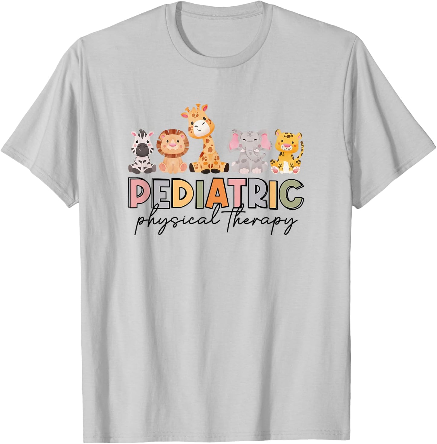 Pediatric Physical Therapy Therapist PT Crew Safari Animals T-Shirt - T-Shirt | Ash