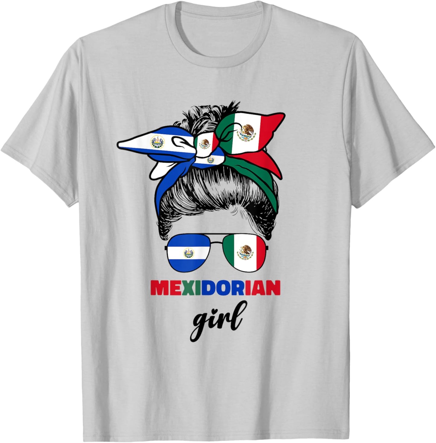 Half Mexican And Salvadorian Mexico El Salvador Flag Girl T-Shirt - T-Shirt | Ash