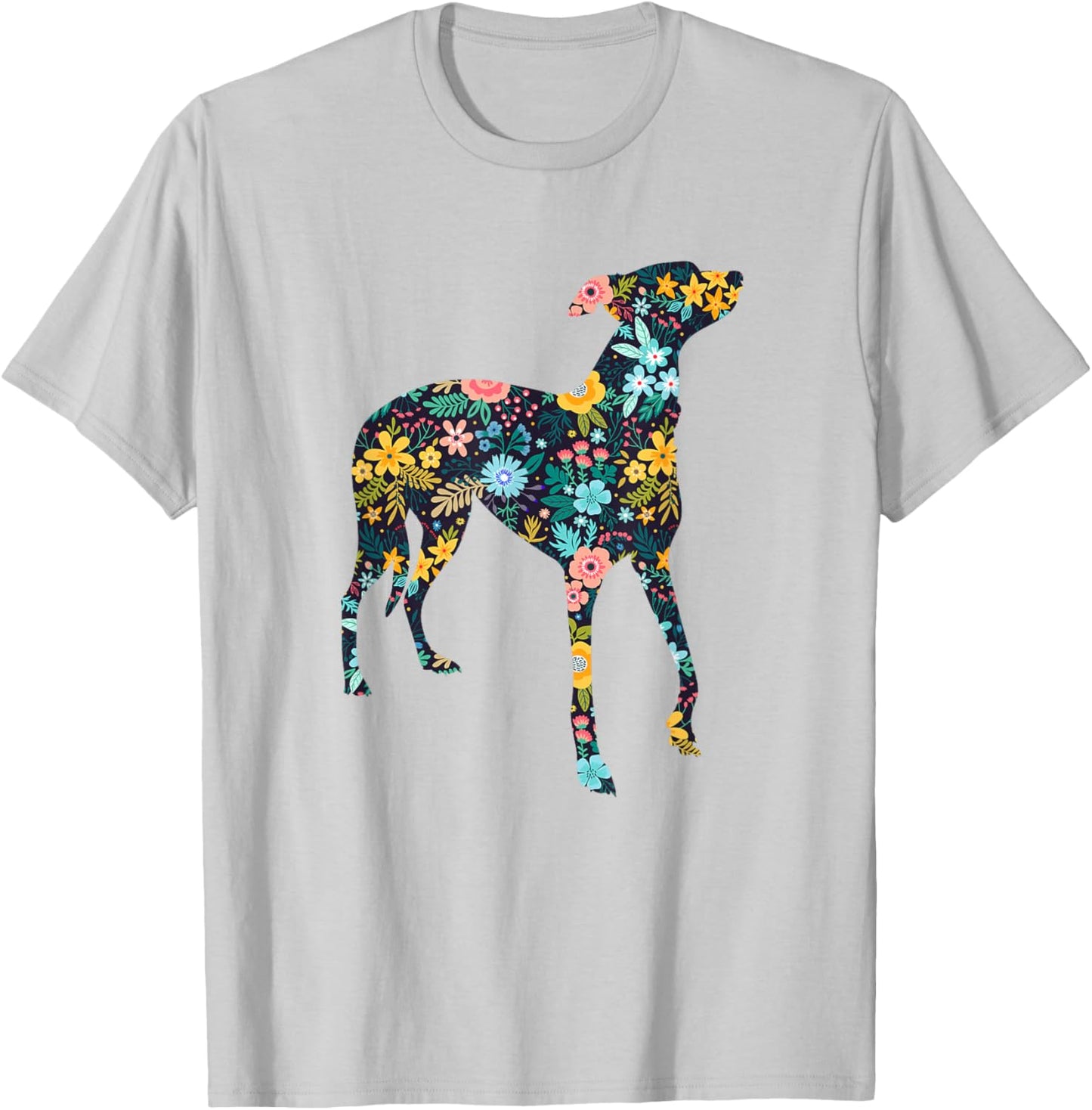 Greyhound Floral Dog Silhouette Graphic T-Shirt - T-Shirt | Ash