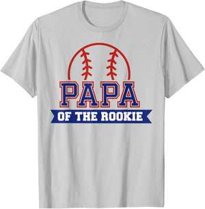 Papa of Rookie 1st Birthday Baseball Theme Matching Party T-Shirt - T-Shirt | Ash