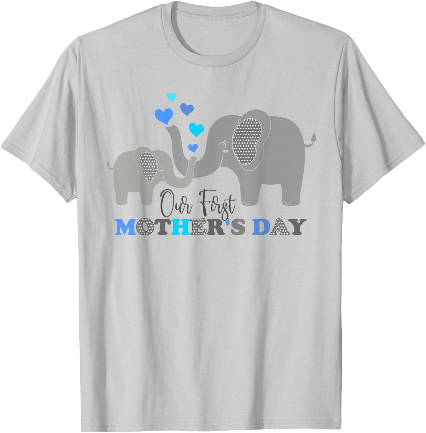 Our First Mother's Day Funny Elephant Son Kids Women Mom Boy T-Shirt - T-Shirt | Ash
