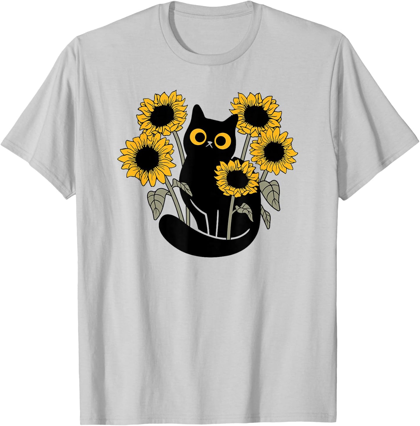 Black Cat in Sunflowers Women Girls Kids T-Shirt - T-Shirt | Ash