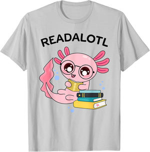Axolotl Bookworm Book Reading Girls Axolotl Costume T-Shirt - T-Shirt | Ash