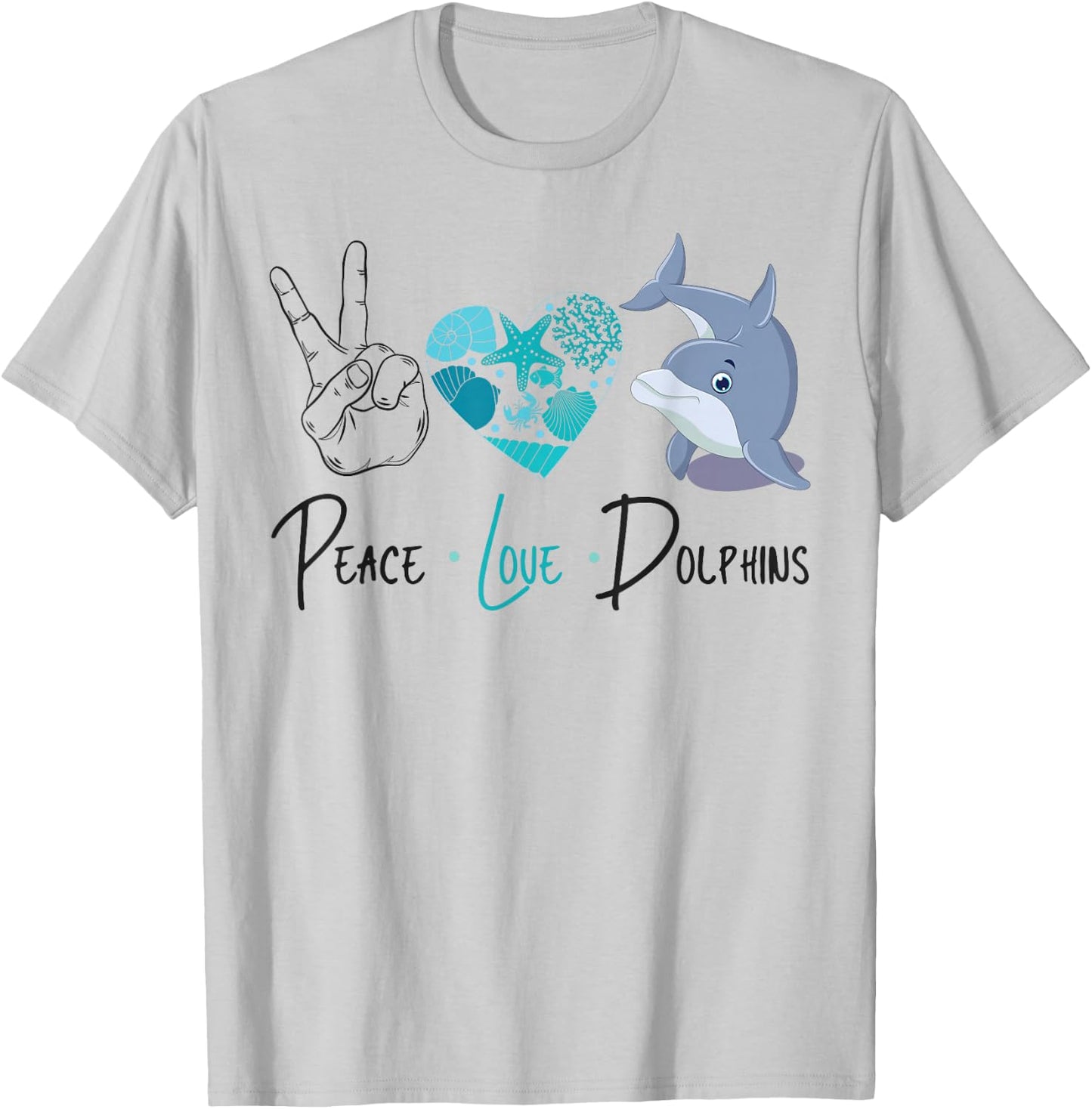 Dolphin Peace Love Dolphin T-Shirt - T-Shirt | Ash