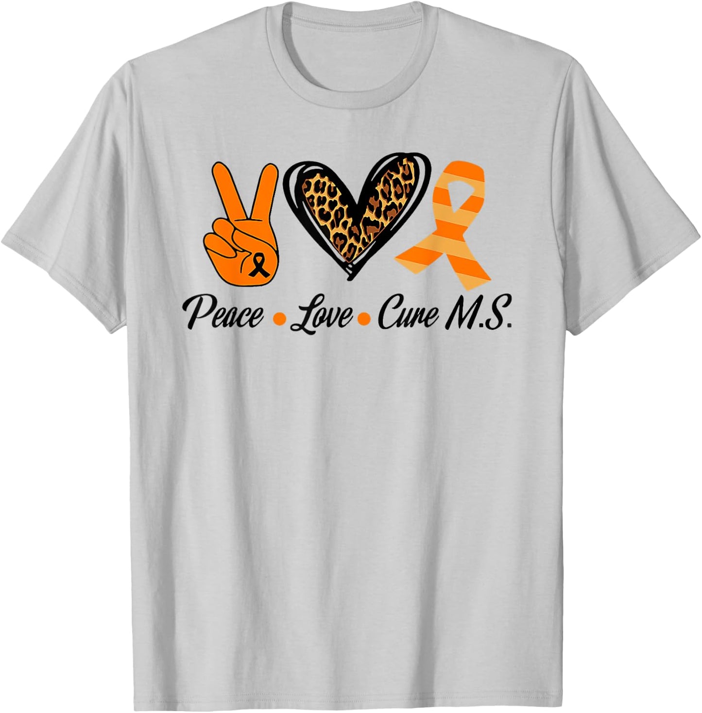 Multiple Sclerosis Awareness Peace Love Cure MS Warrior Prem T-Shirt - T-Shirt | Ash
