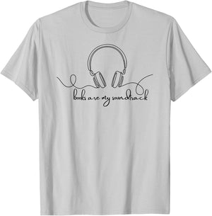 Books are My Soundtrack Audiobook Lover Headphone Line Art T-Shirt - T-Shirt | Ash