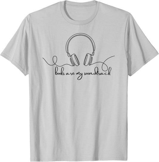 Books are My Soundtrack Audiobook Lover Headphone Line Art T-Shirt - T-Shirt | Ash