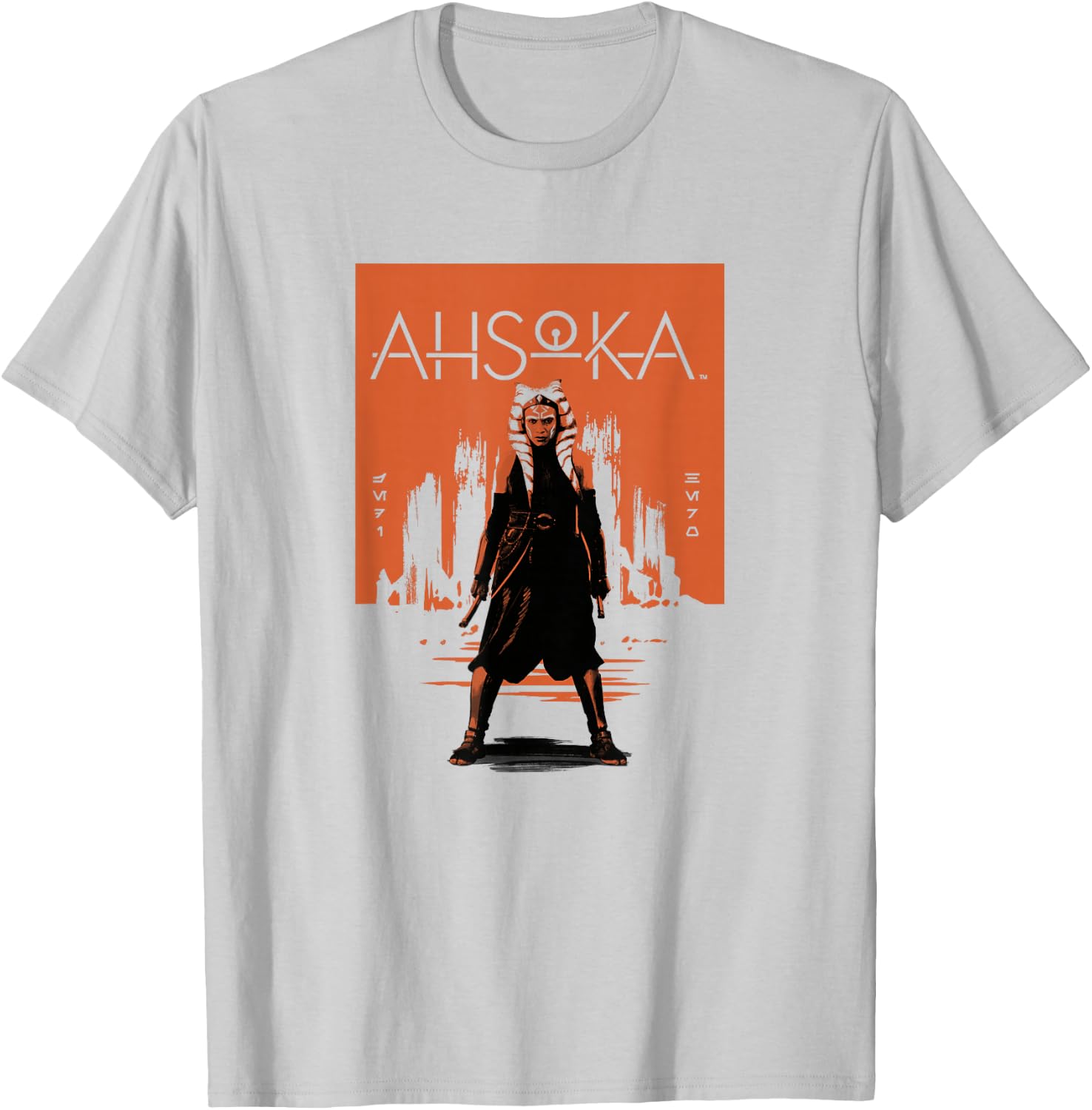 Star Wars: Ahsoka Full Body City Stencil Portrait T-Shirt - T-Shirt | Ash