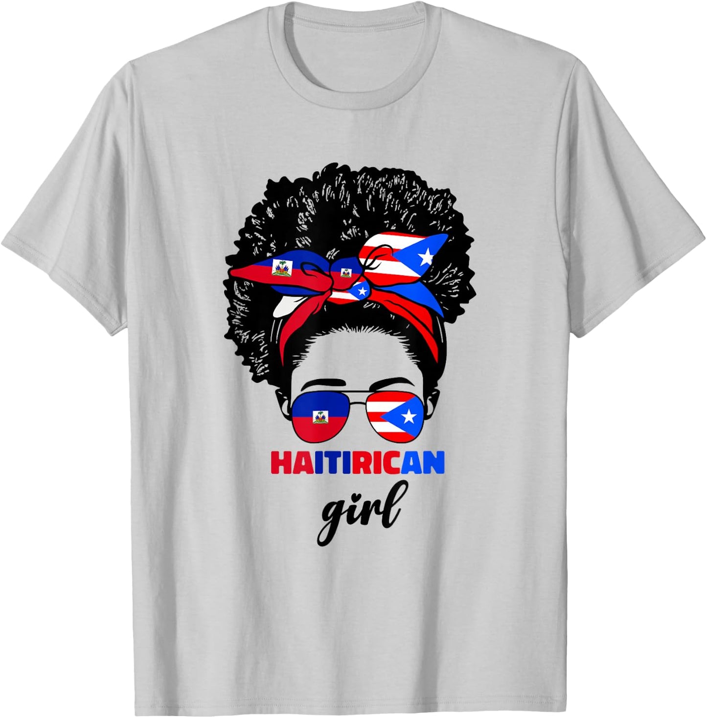 Half Haitian And Puerto Rican Rico Haiti Flag Girl Women Mix T-Shirt - T-Shirt | Ash