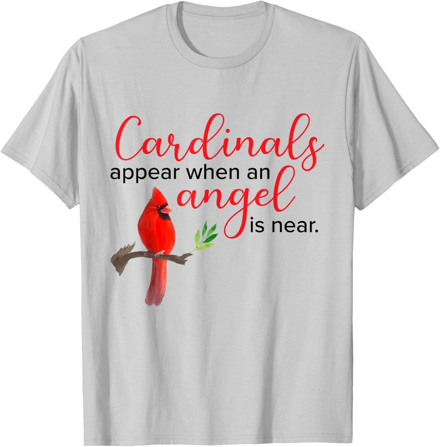 Red Cardinal Bird Angel Memorial Love Design T-Shirt - T-Shirt | Ash