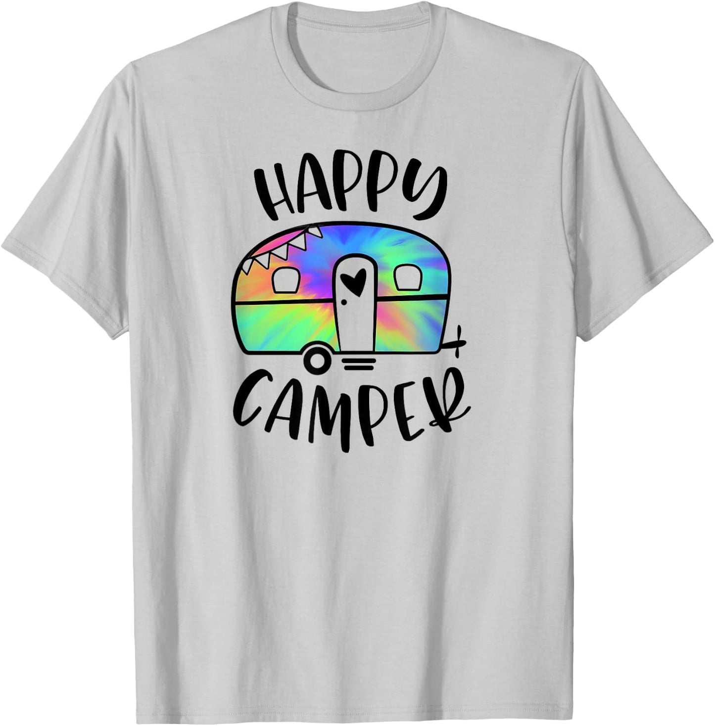 Happy Camper Trendy Tie-Dye Camping Adventure T-Shirt - T-Shirt | Ash