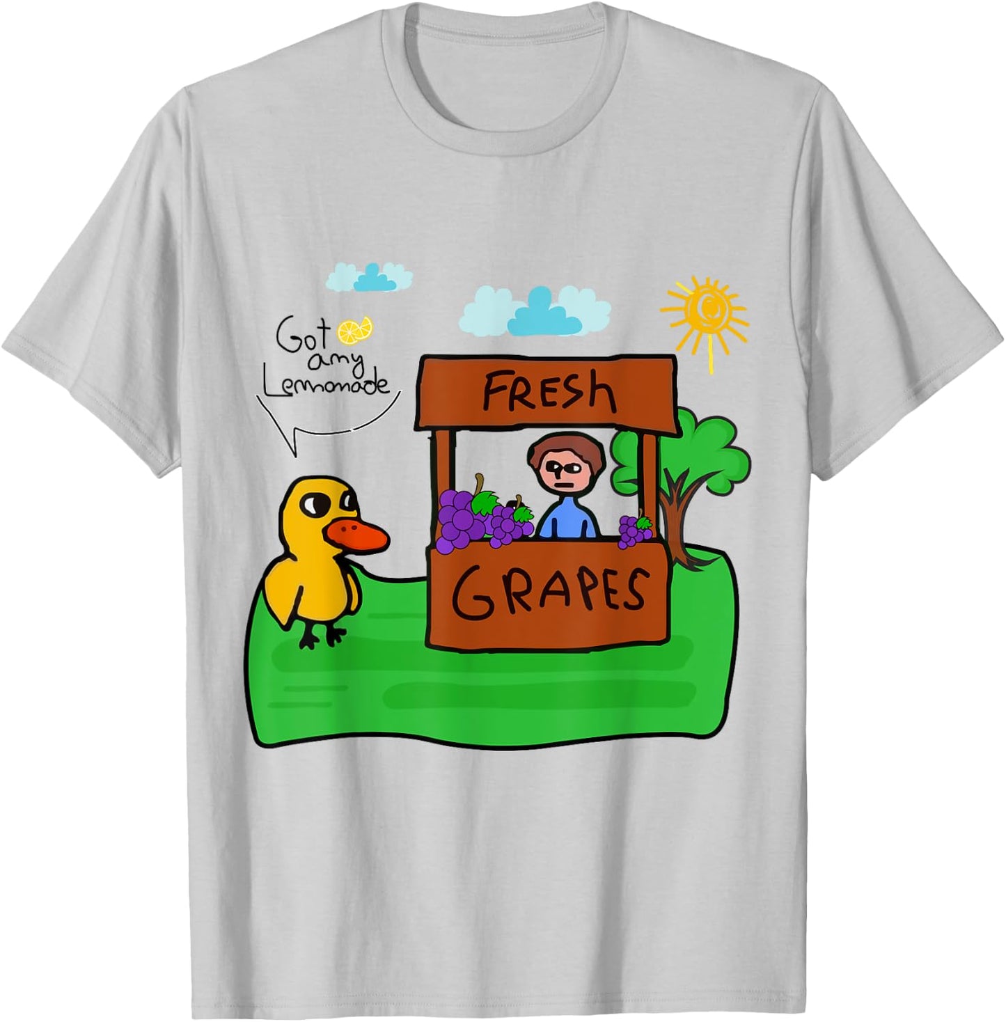 Fresh Grapes Got Any Ice Lemonade Stand, Funny Cute Duck T-Shirt - T-Shirt | Ash