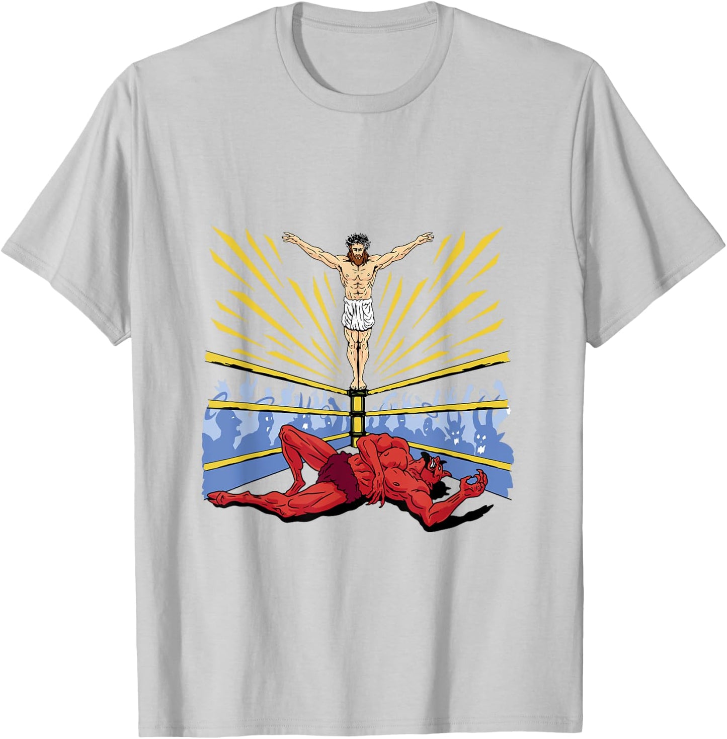 Jesus Wrestling Satan T-Shirt - T-Shirt | Ash