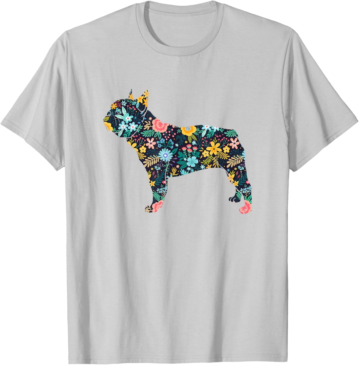 French Bulldog Floral Dog Silhouette Graphic T-Shirt - T-Shirt | Ash