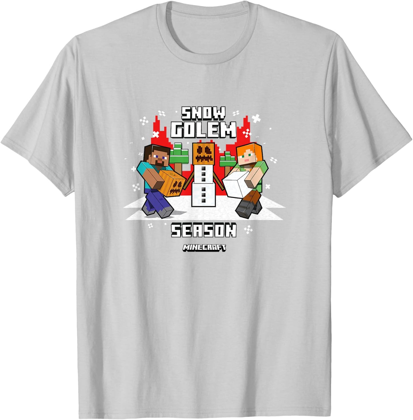 Minecraft Christmas Snow Golem Season Steve & Alex Shot T-Shirt - T-Shirt | Ash