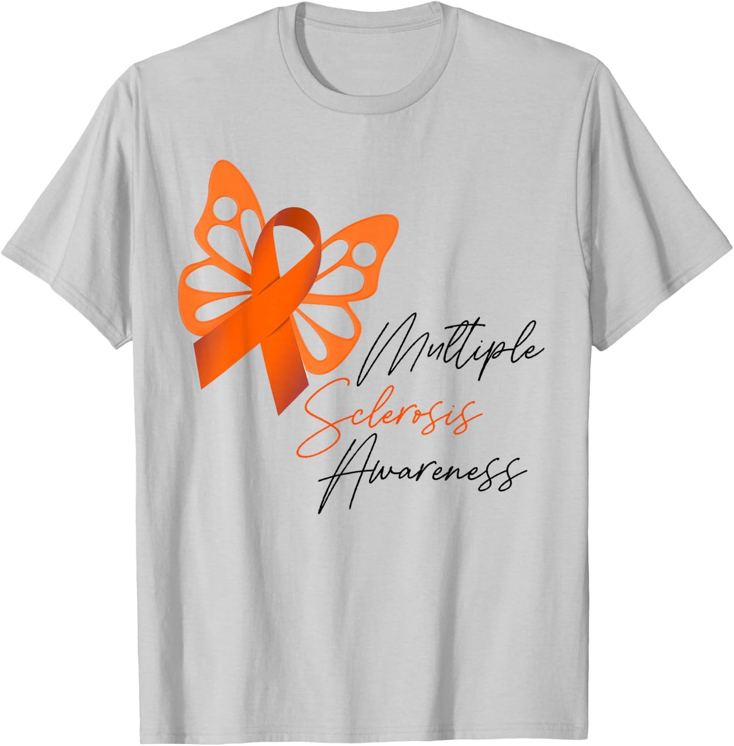 MS Orange Ribbon Butterfly Multiple Sclerosis Awareness T-Shirt - T-Shirt | Ash
