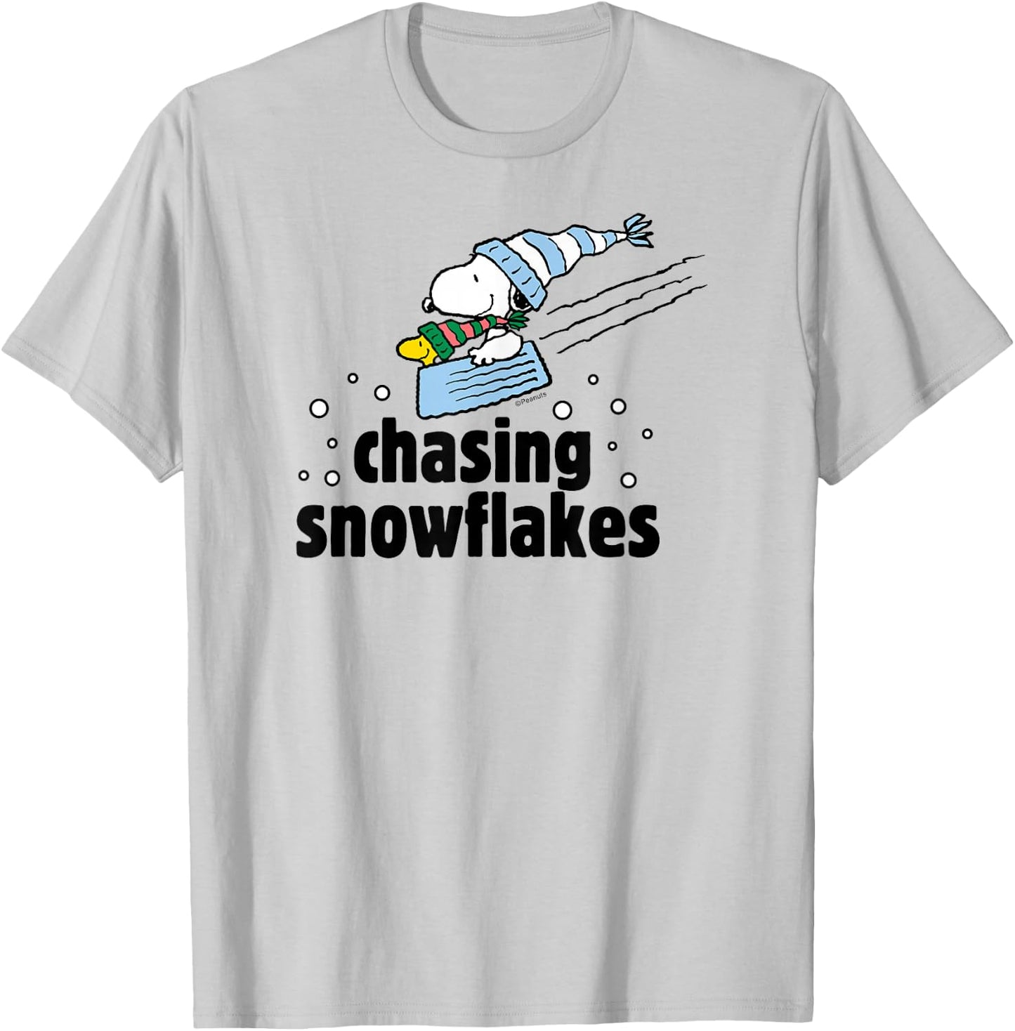 Peanuts - Chasing Snowflakes T-Shirt - T-Shirt | Ash