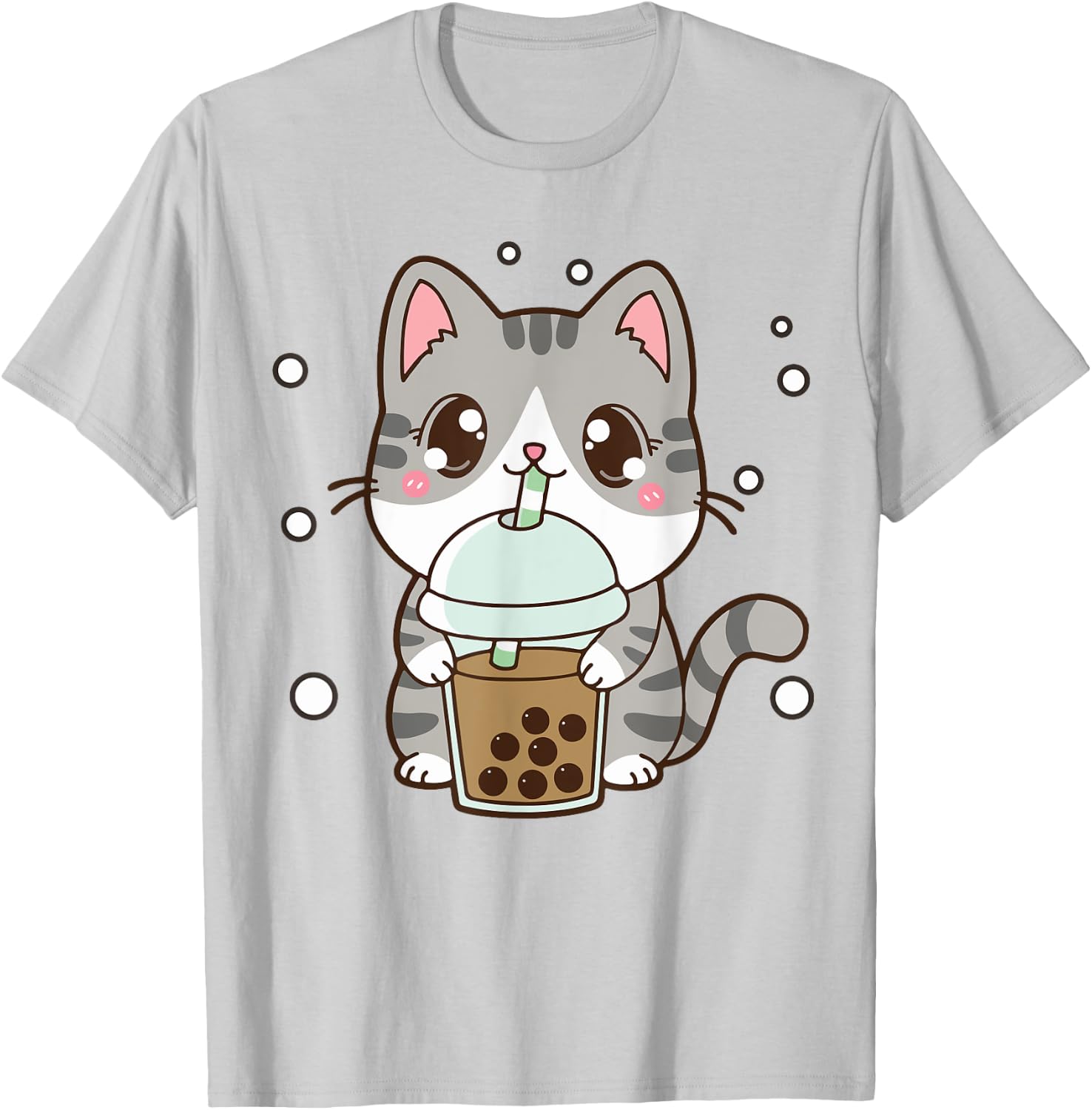 Cat Boba Bubble Tea Cute Kawaii Anime Teen Girl Kids Graphic T-Shirt - T-Shirt | Ash