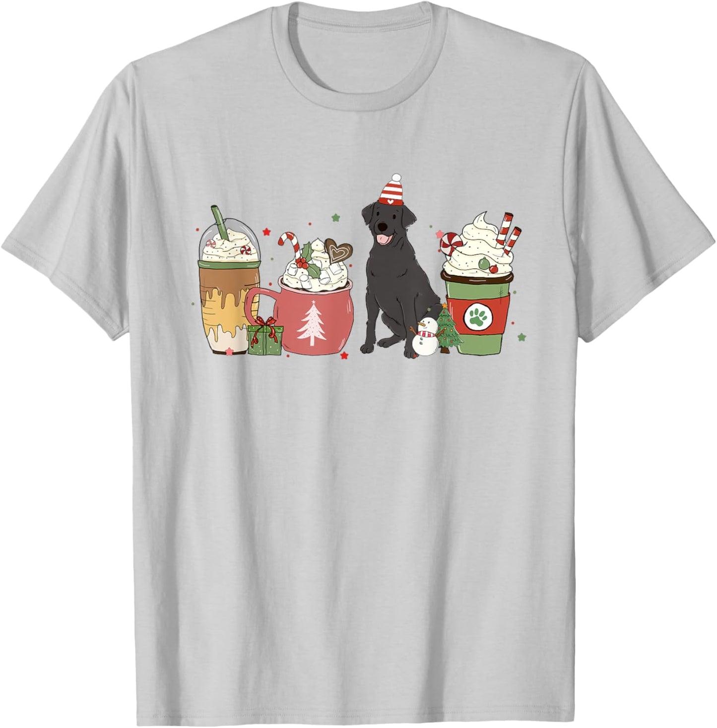 Black Lab Coffee Latte Winter Christmas Dog Mom Holiday Women Kids T-Shirt - T-Shirt | Ash