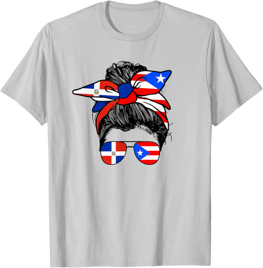 Half Dominican And Puerto Rican Rico Flag DominiRican Girl T-Shirt - T-Shirt | Ash