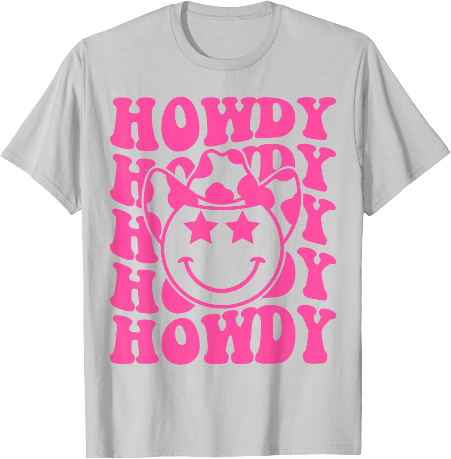Pink Howdy Smile Face Rodeo Western Country Southern Cowgirl T-Shirt - T-Shirt | Ash