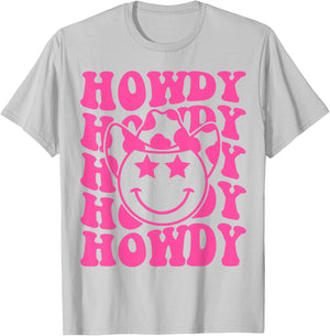 Pink Howdy Smile Face Rodeo Western Country Southern Cowgirl T-Shirt - T-Shirt | Ash