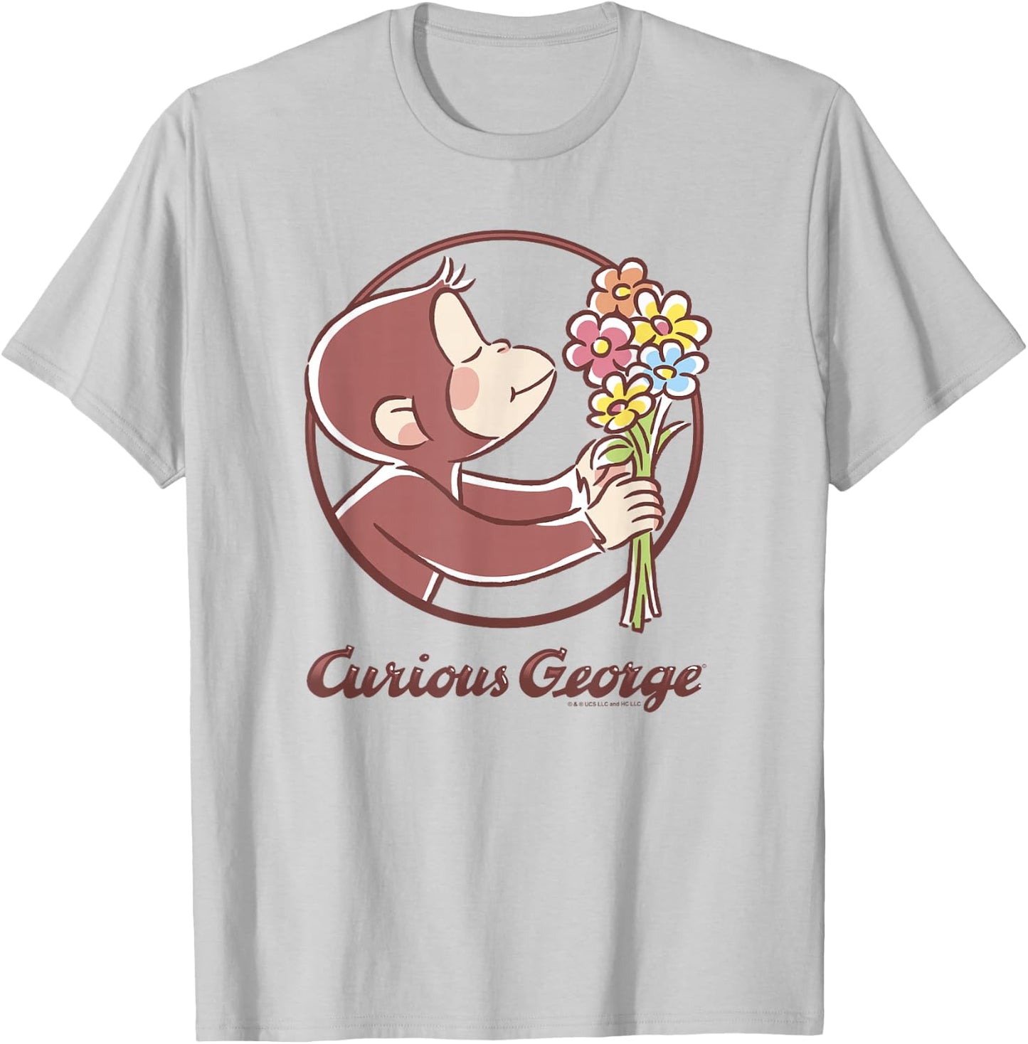 Curious George Flower Bouquet Poster T-Shirt - T-Shirt | Ash