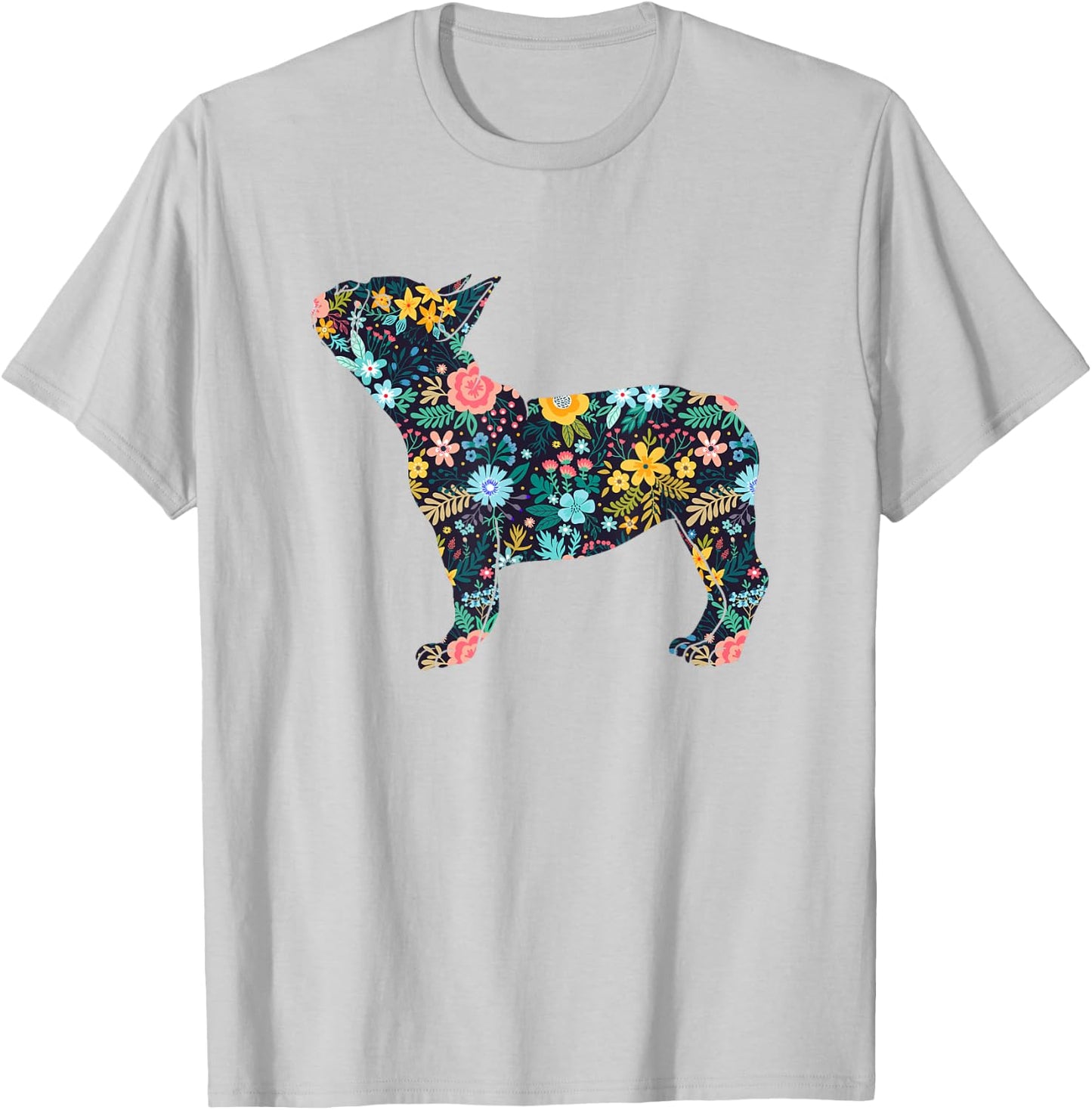 French Bulldog Floral Dog Silhouette Graphic T-Shirt - T-Shirt | Ash