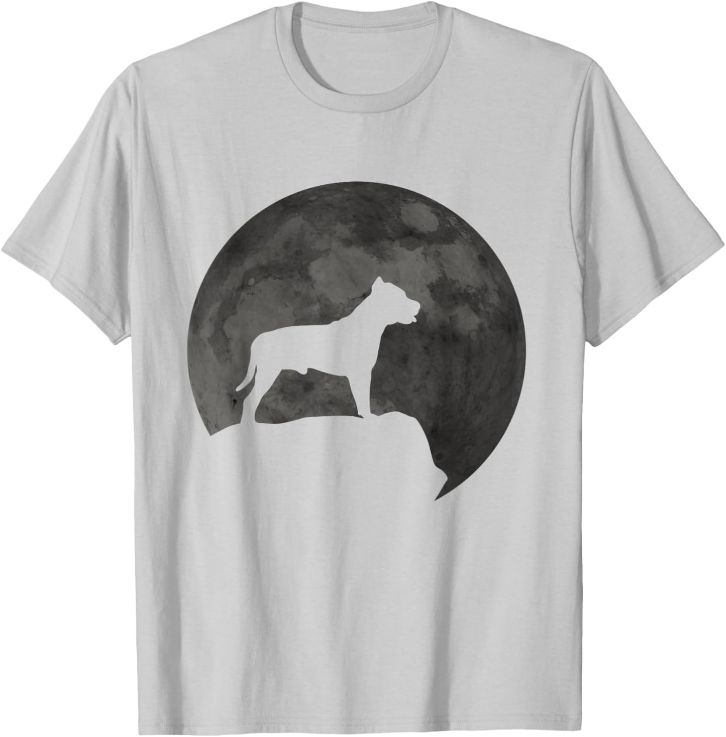 Moon And Dog Silhouette - Pitbull T-Shirt - T-Shirt | Ash