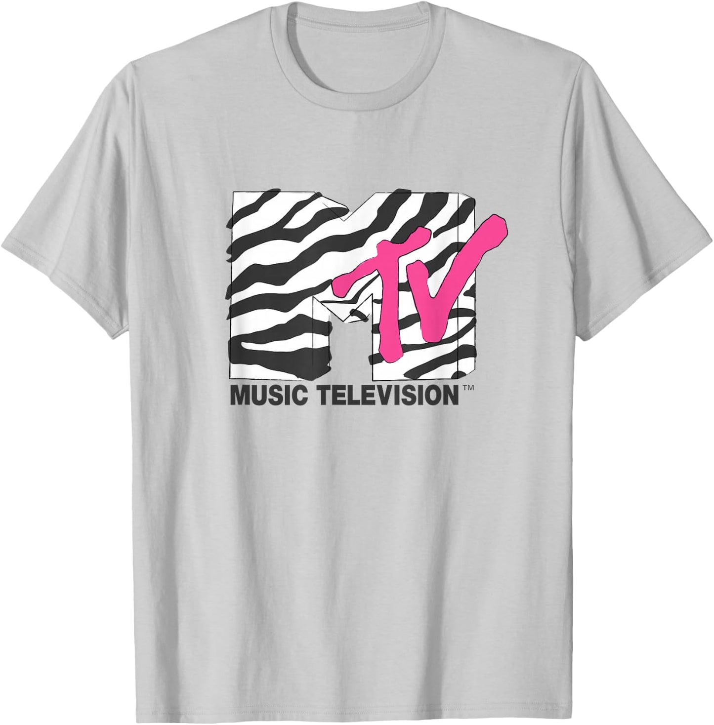 MTV Music Television Retro Eighties Neon Zebra Print Logo T-Shirt - T-Shirt | Ash