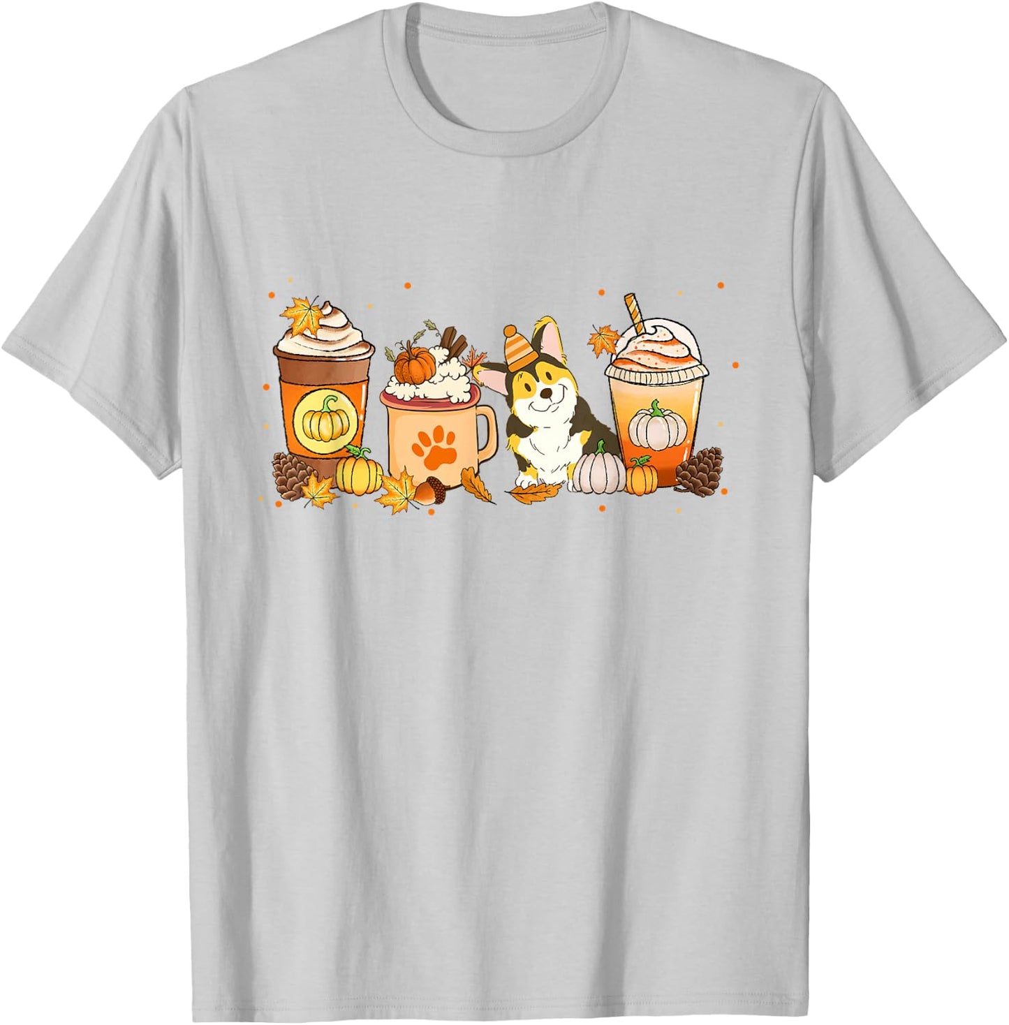 Corgi Coffee Pumpkin Spice Dog Lovers Fall Thanksgiving T-Shirt - T-Shirt | Ash