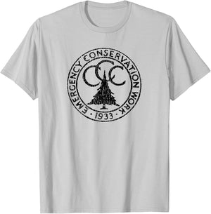 Giant Step Design Co. Civilian Conservation Corps CCC Logo Retro Distressed T-Shirt - T-Shirt | Ash