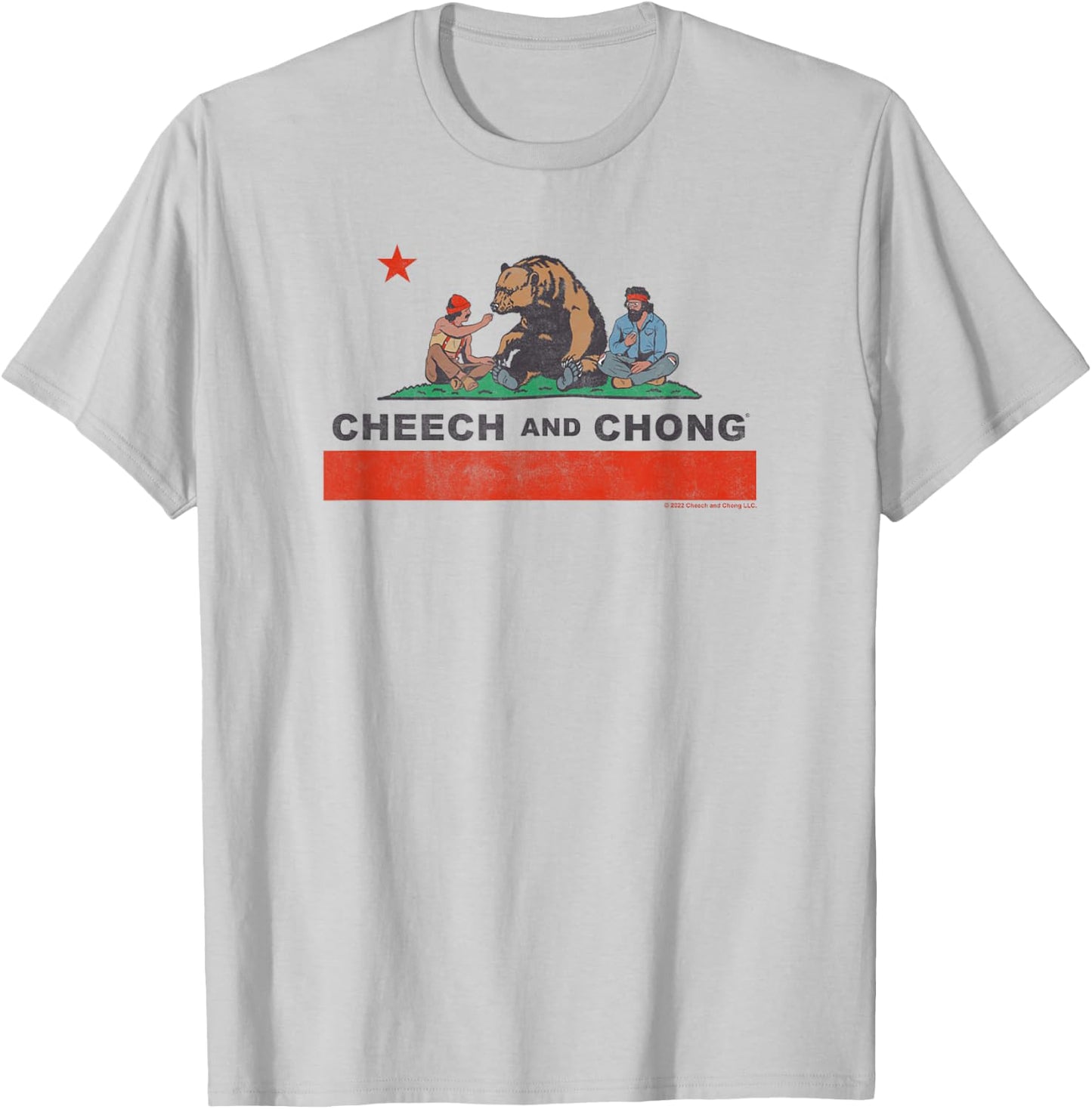 Cheech & Chong Chilling In California Republic Flag V3 T-Shirt - T-Shirt | Ash