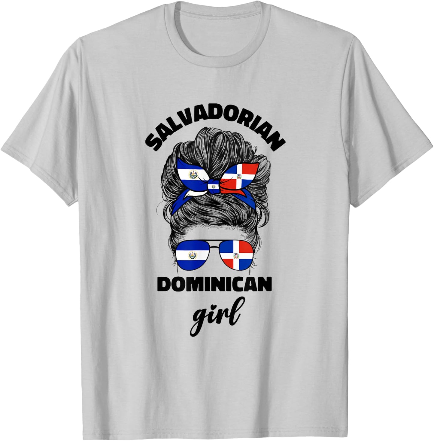 Half Dominican And Salvadorian El Salvador Flag Girl Women T-Shirt - T-Shirt | Ash