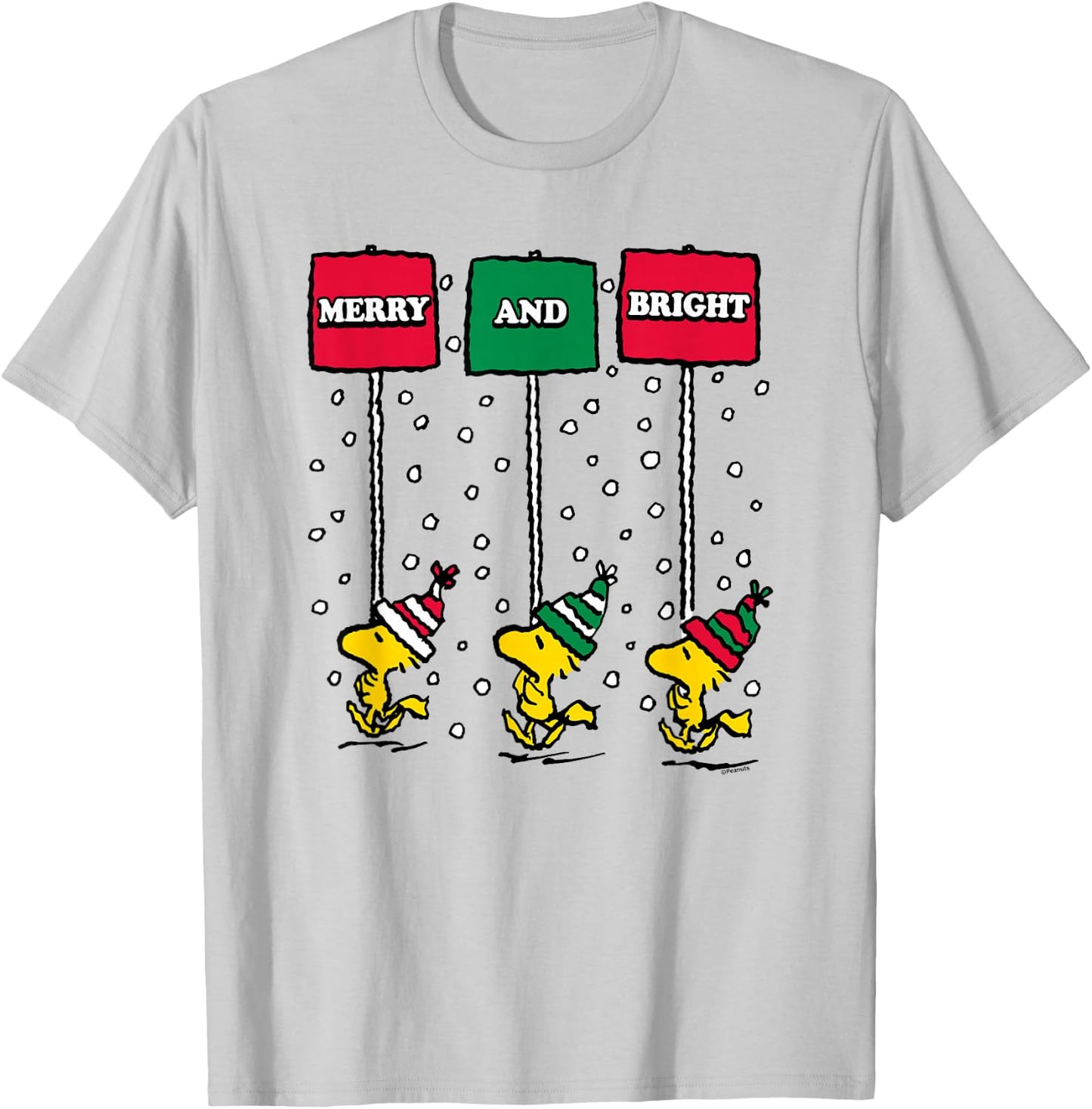Peanuts - Woodstock Merry Christmas And Bright T-Shirt - T-Shirt | Ash