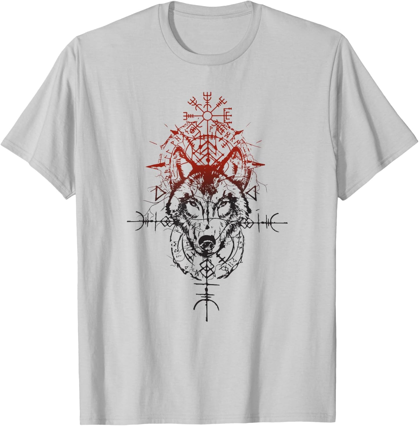 Walhalla Wolf Odin Runes Symbols Nordic Compass Viking T-Shirt - T-Shirt | Ash