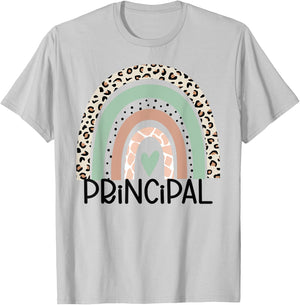 Principal Rainbow Leopard Funny Principal Appreciation T-Shirt - T-Shirt | Ash