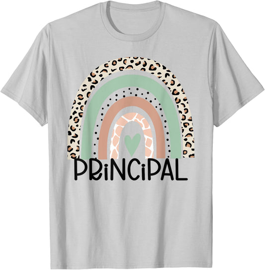 Principal Rainbow Leopard Funny Principal Appreciation T-Shirt - T-Shirt | Ash