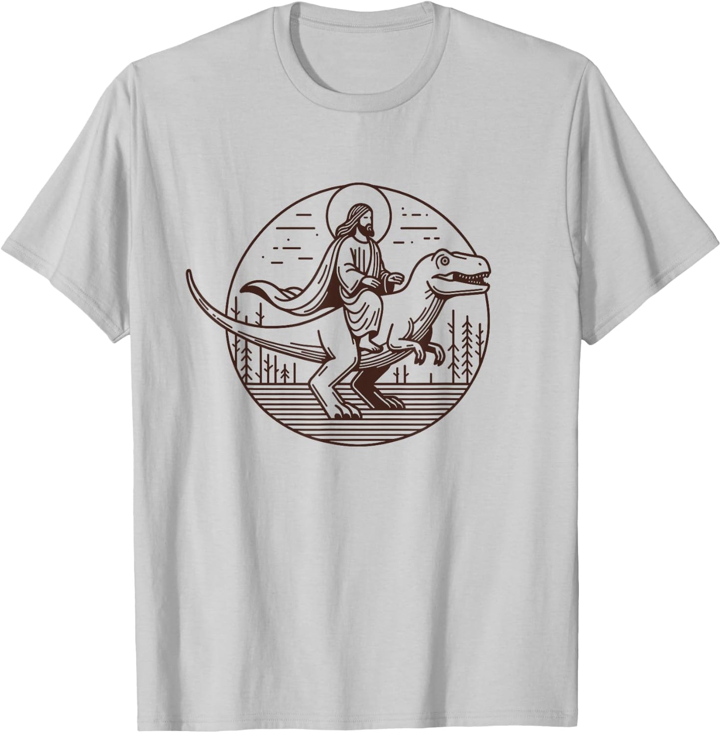 Funny Jesus Riding T-Rex Dinosaur Meme Parody for Believers T-Shirt - T-Shirt | Ash