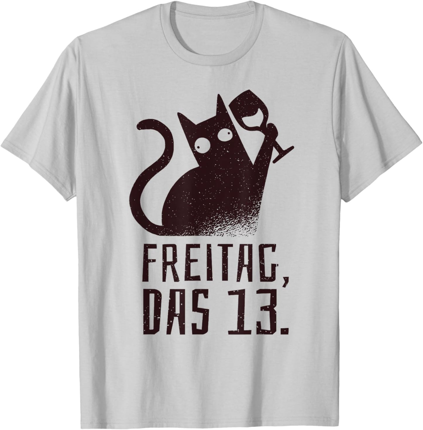 Friday the 13th Cat with Wine Saying for Wine Drinkers T-Shirt - T-Shirt | Ash
