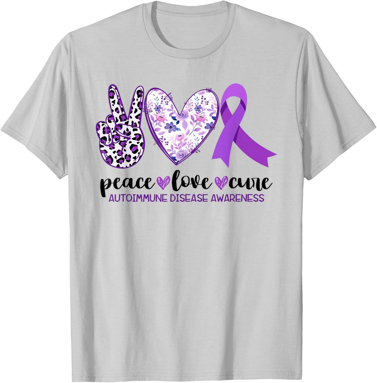 Peace Love Cure Autoimmune Disease Awareness Month T-Shirt - T-Shirt | Ash