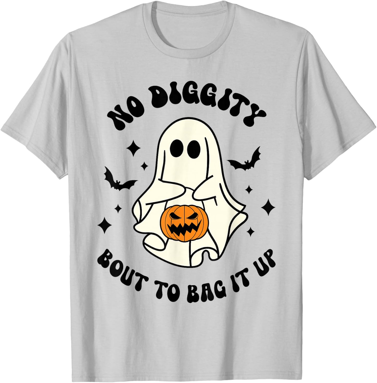 Halloween Ghost No Diggity Bout To Bag It Up Funny T-Shirt - T-Shirt | Ash