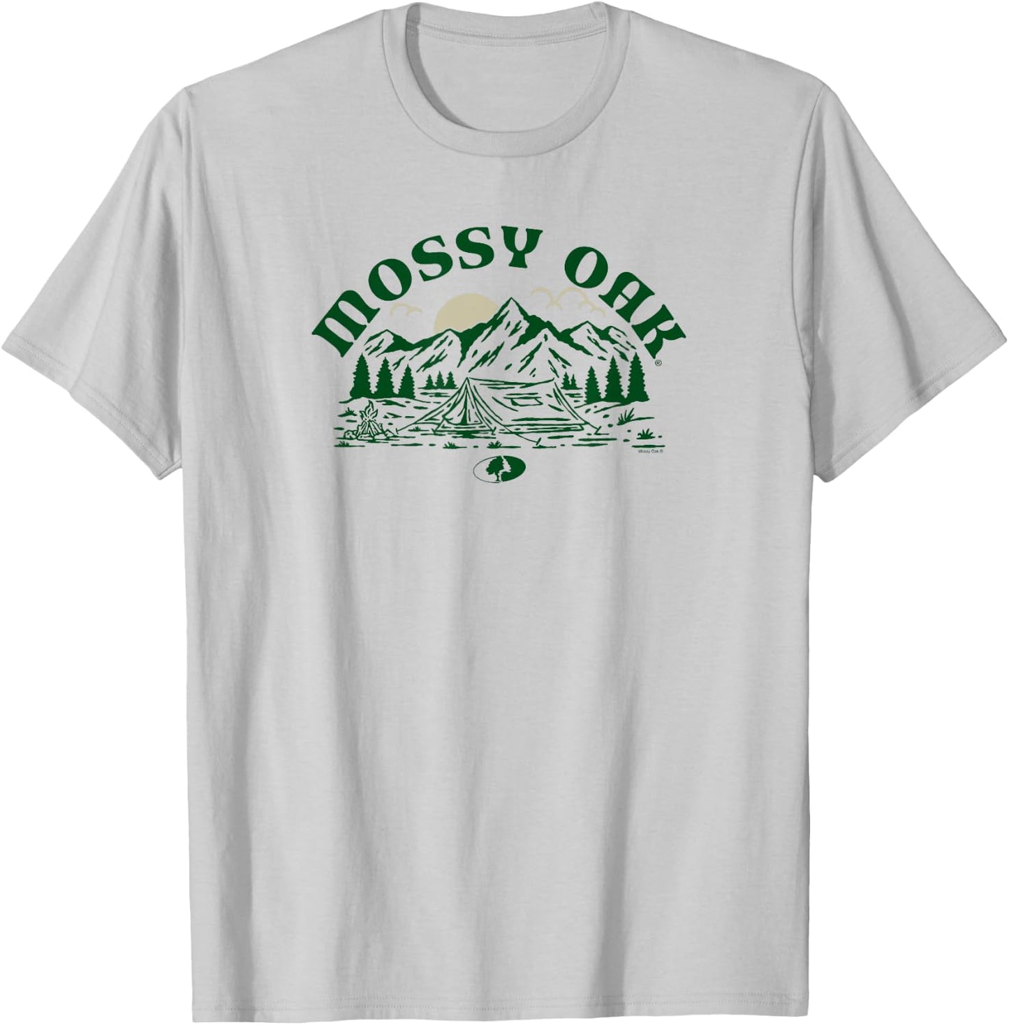 Mossy Oak Camping Retro Mountain Landscape Logo T-Shirt - T-Shirt | Ash