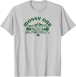 Mossy Oak Camping Retro Mountain Landscape Logo T-Shirt - T-Shirt | Ash