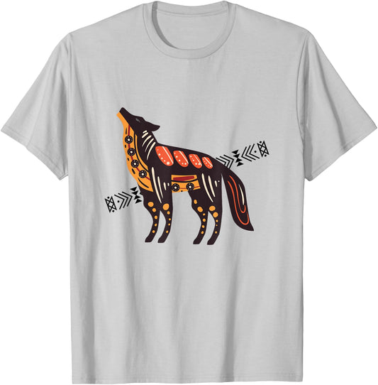 Native American Indian Coyote Wolf Tribal Style Southwest T-Shirt - T-Shirt | Ash