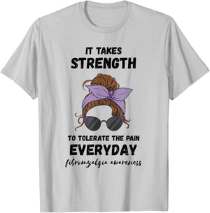 Pain Tolerance Fibromyalgia Warrior Fibro Warrior It Takes Strength - Women's Adults - Blue - Small - Short Sleeve - - Graphic Modern - Fibromyalgia Awareness T-Shirt - T-Shirt | Ash