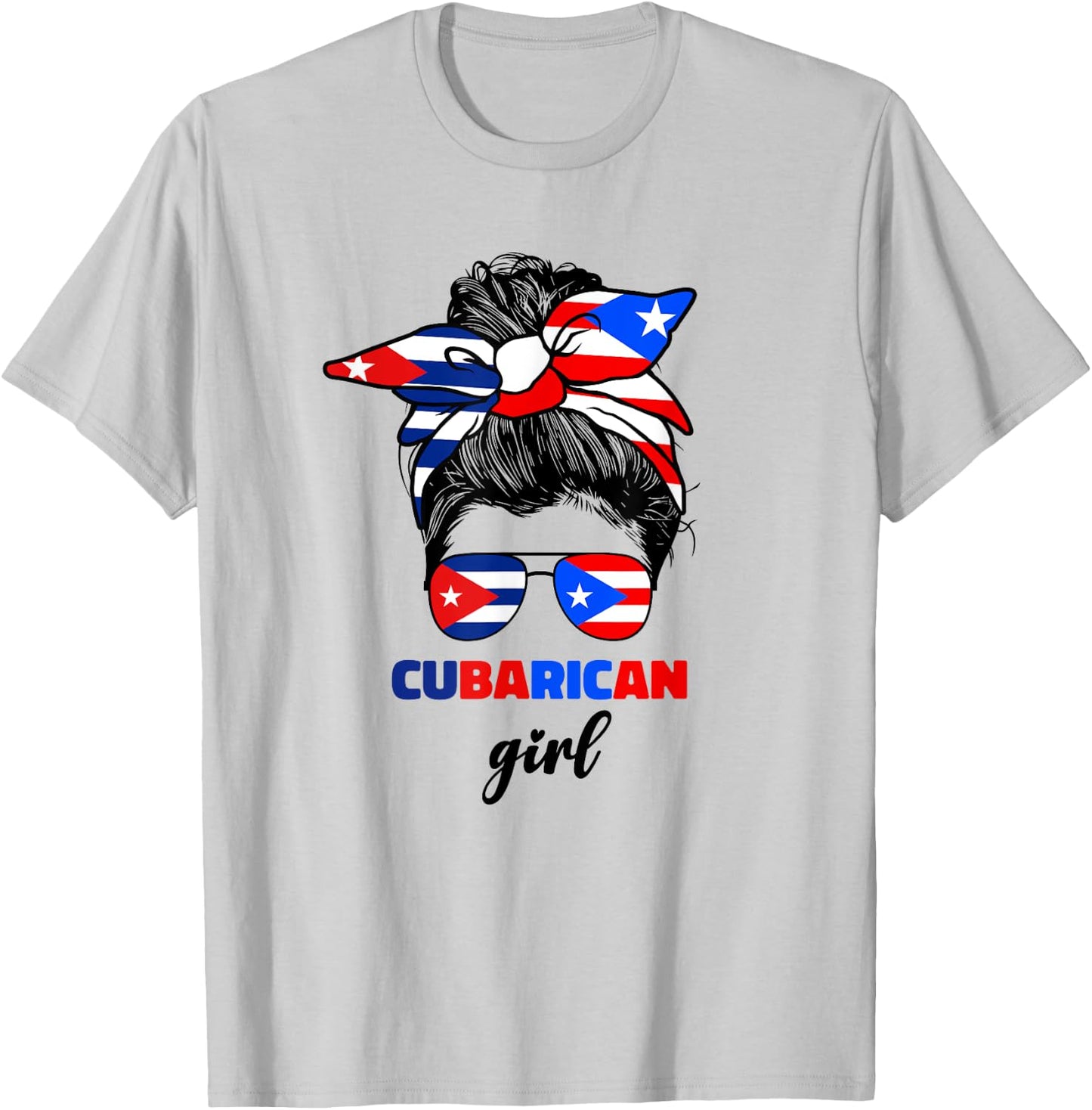 Half Cuban And Puerto Rican Rico Cuba Flag Cubarican Girl T-Shirt - T-Shirt | Ash