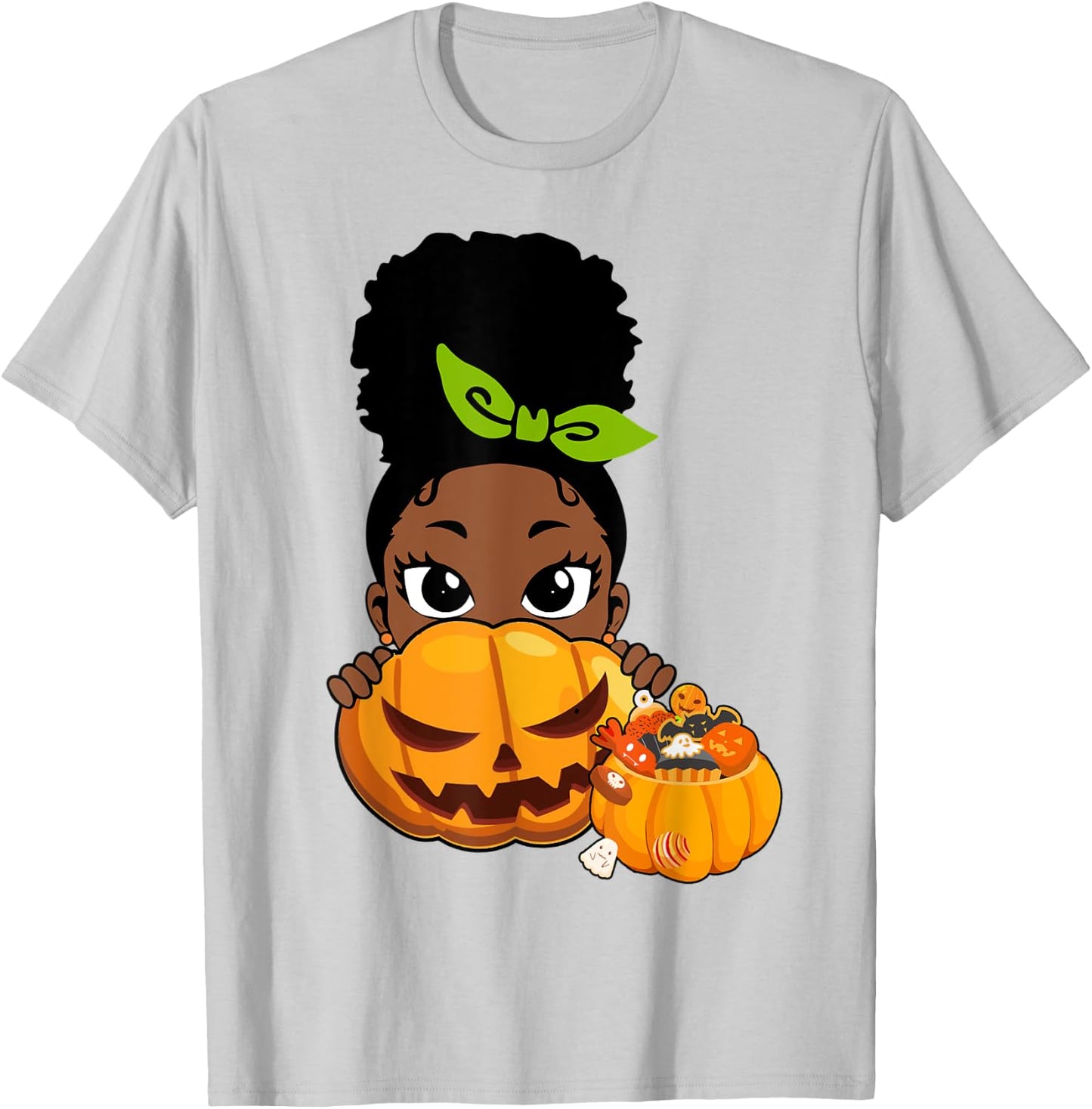 Cute Black African American Girls Pumpkin Halloween T-Shirt - T-Shirt | Ash