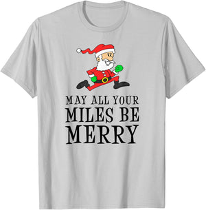 May All Your Miles Be Merry Cartoon Running Santa T-Shirt - T-Shirt | Ash